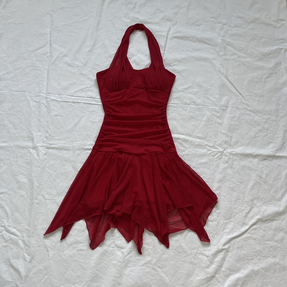 Y2K Taboo Brown Pink Glitter Mesh Halter Dress S Fairy Whimsigoth Handkerchief
